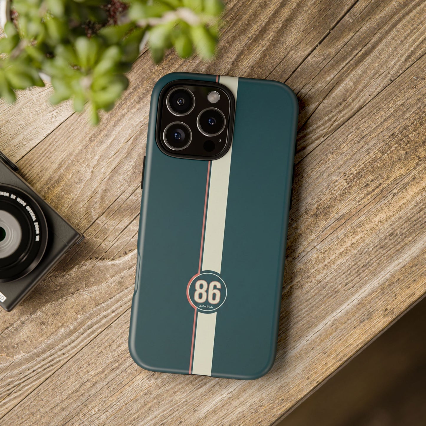 Racing Stripe Phone Case - Retro Teal with Number 86