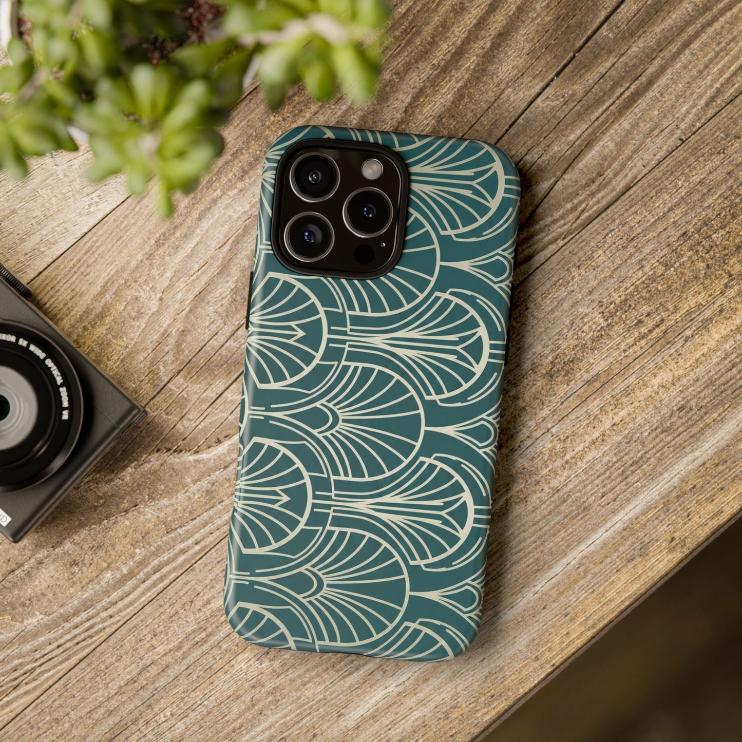 Art Deco Teal Pattern Tough Phone Case — Vintage Geometric Protective Case