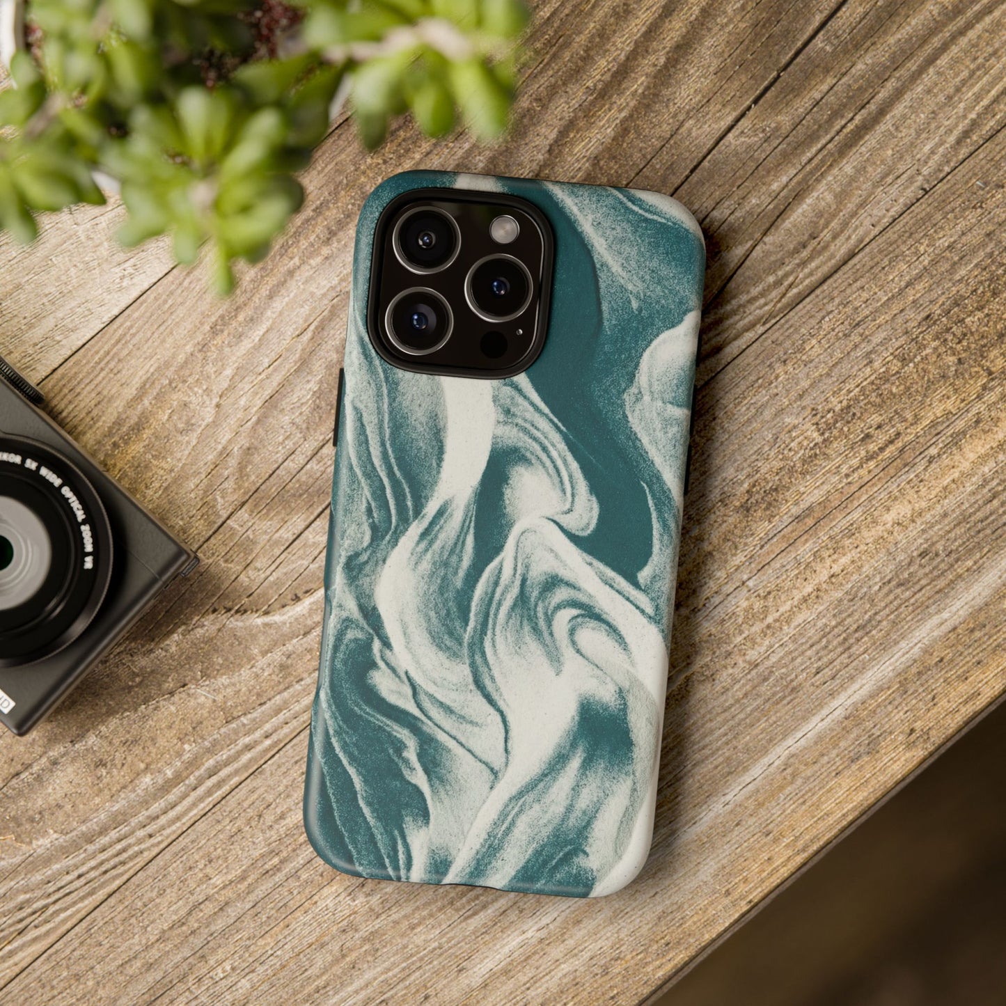 Marble Teal Tough Phone Case — Swirl Pattern Protective Cover