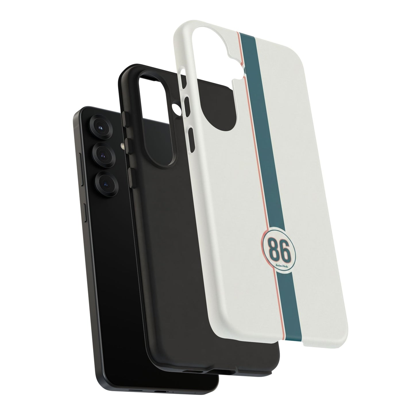 Racing Stripe Tough Phone Case — Retro White With '86 Circle Badge
