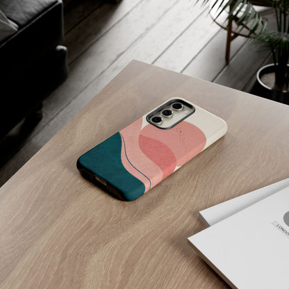 Abstract Sunset Waves Tough Phone Case — Pink & Teal Protective Cover