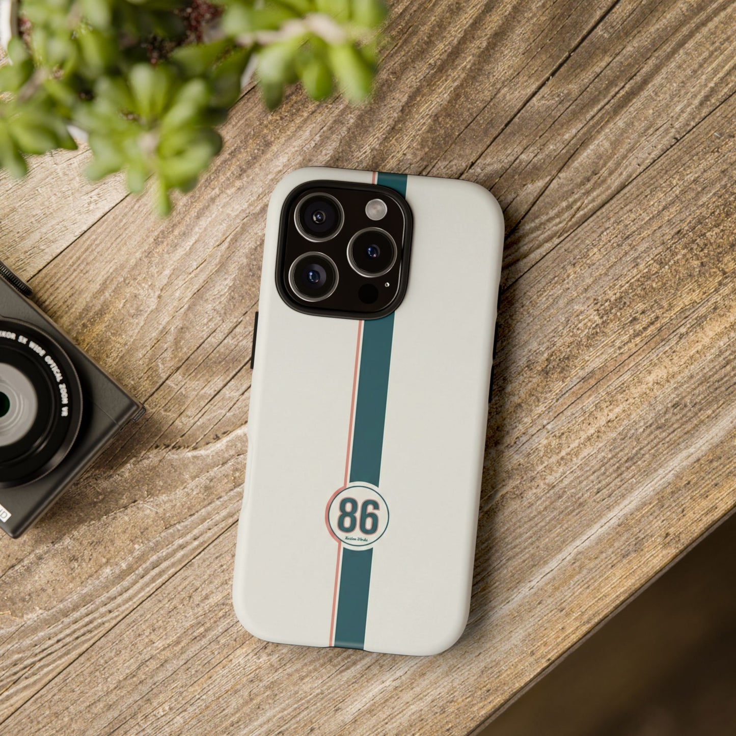 Racing Stripe Tough Phone Case — Retro White With '86 Circle Badge