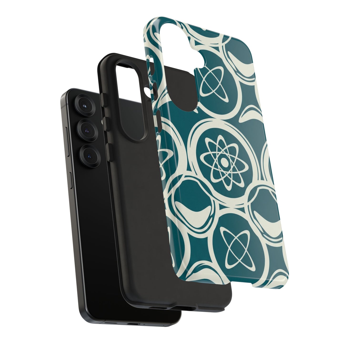 Atomic Geo Tough Phone Case — Teal Retro Science Pattern