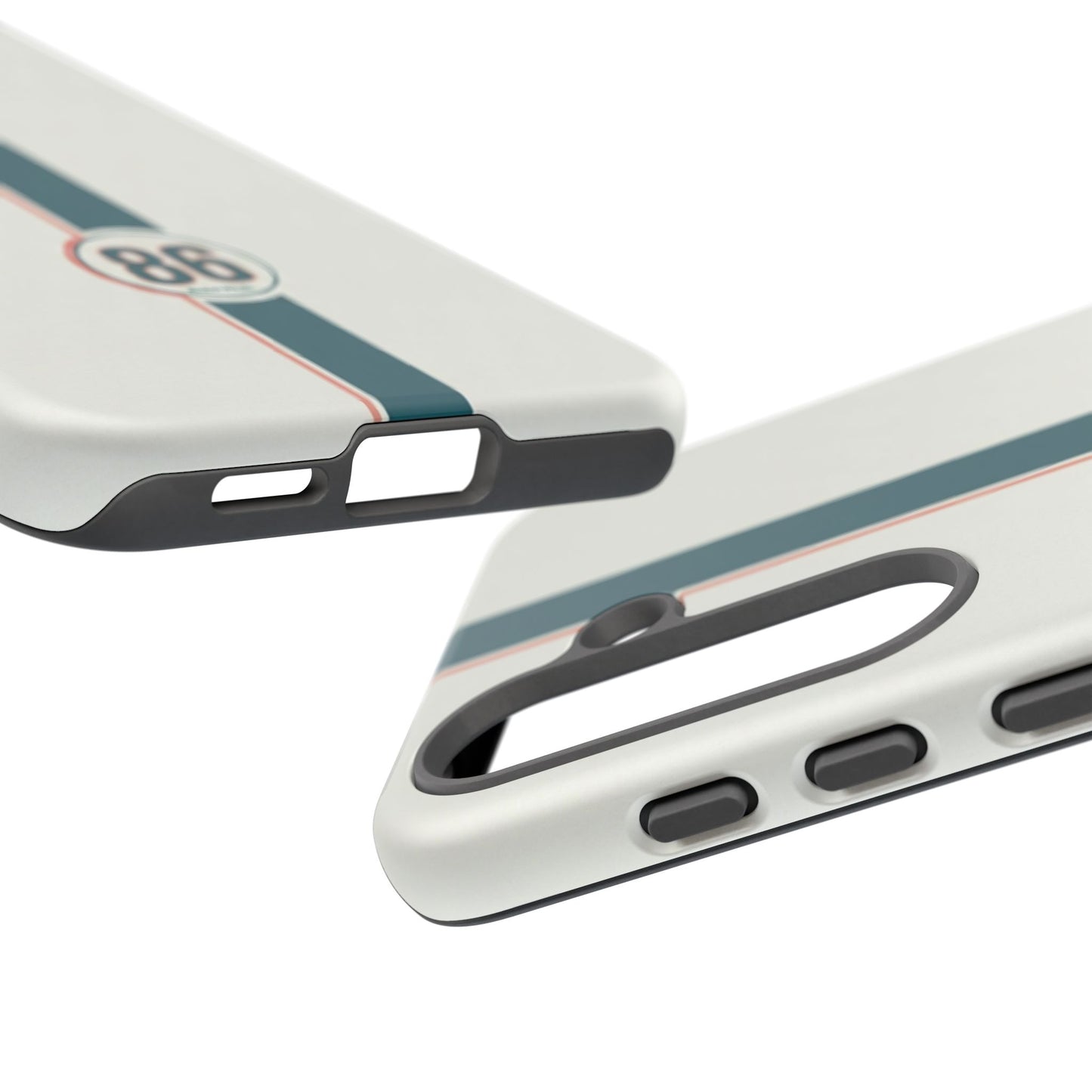 Racing Stripe Tough Phone Case — Retro White With '86 Circle Badge
