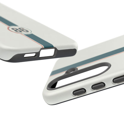 Racing Stripe Tough Phone Case — Retro White With '86 Circle Badge