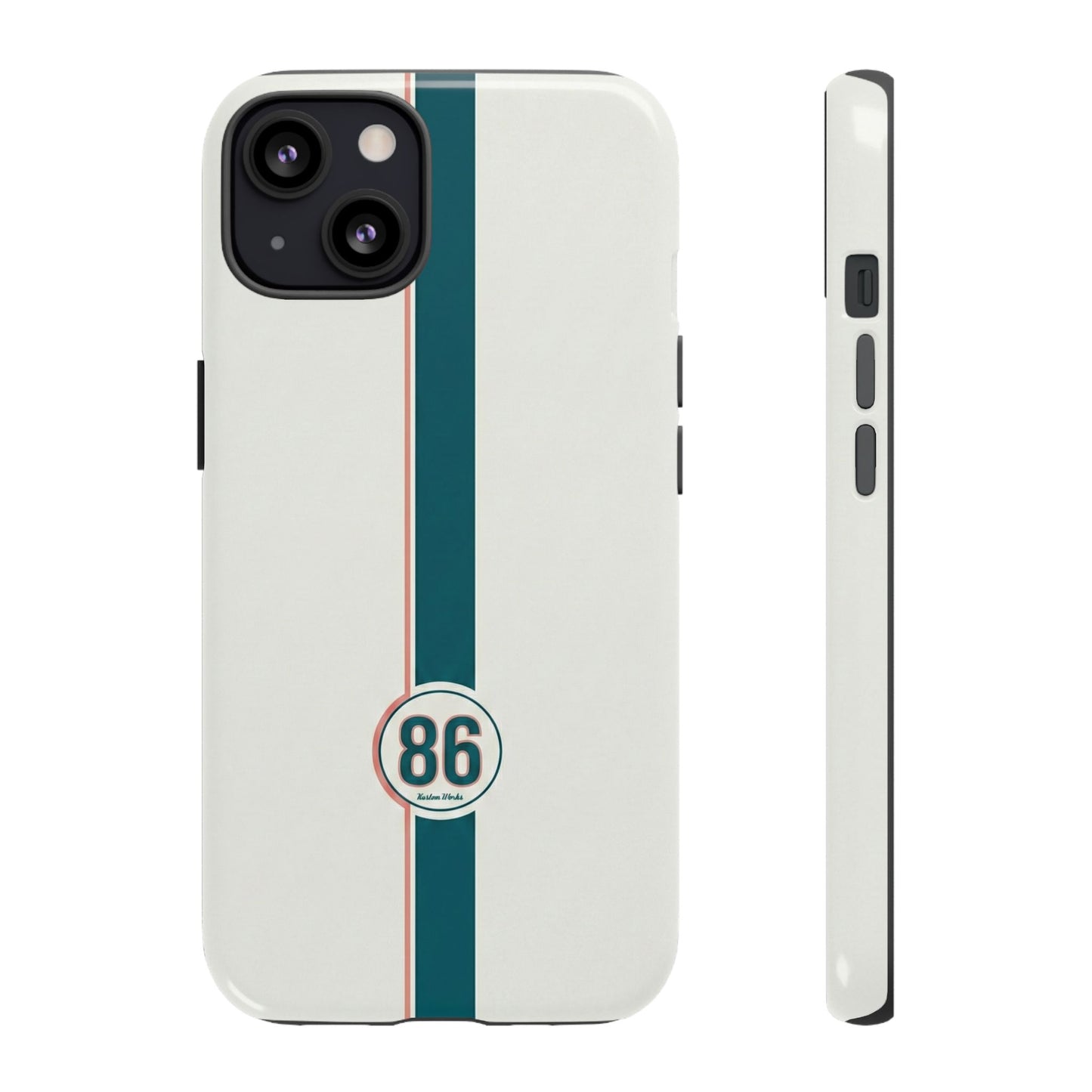 Racing Stripe Tough Phone Case — Retro White With '86 Circle Badge