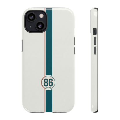 Racing Stripe Tough Phone Case — Retro White With '86 Circle Badge