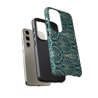 Teal Art Deco Pattern Tough Phone Case — Retro Geometric Protection