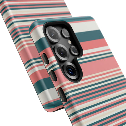 Striped Tough Phone Case — Coral, Teal & White Protective Cover