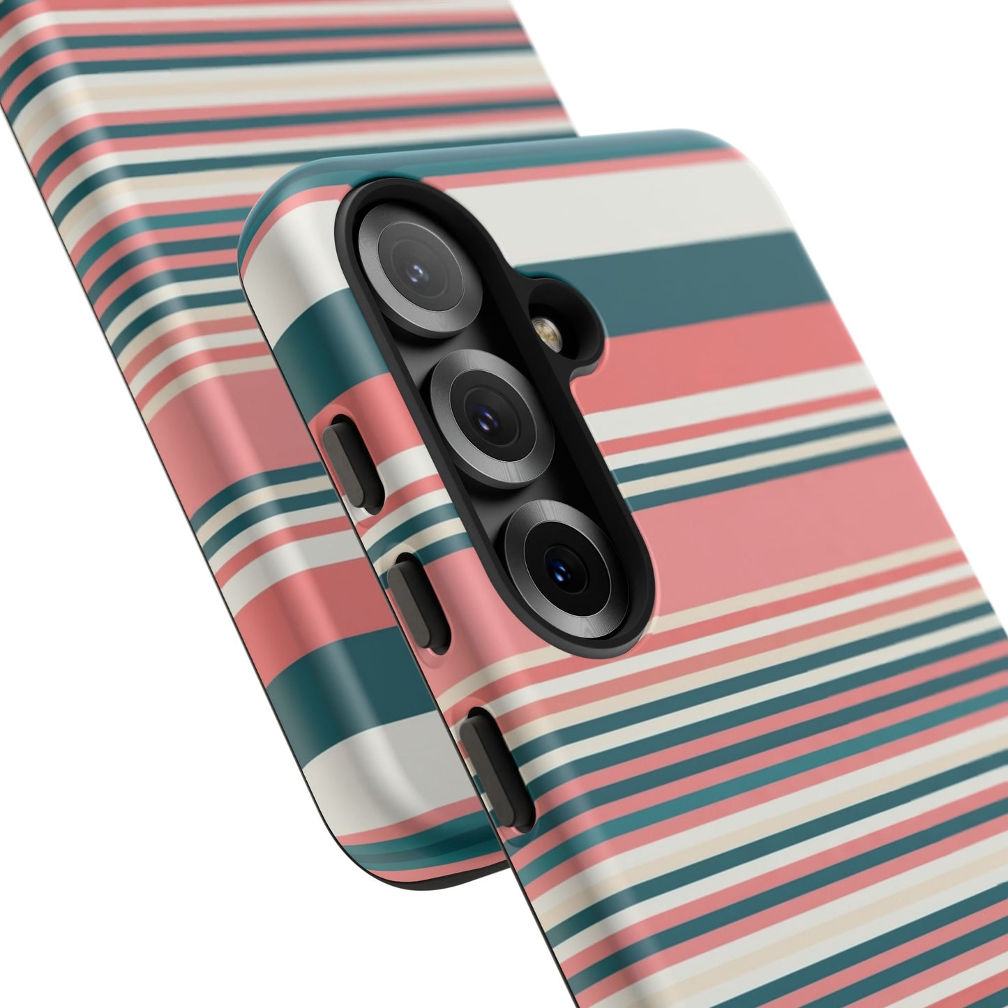 Striped Tough Phone Case — Coral, Teal & White Protective Cover