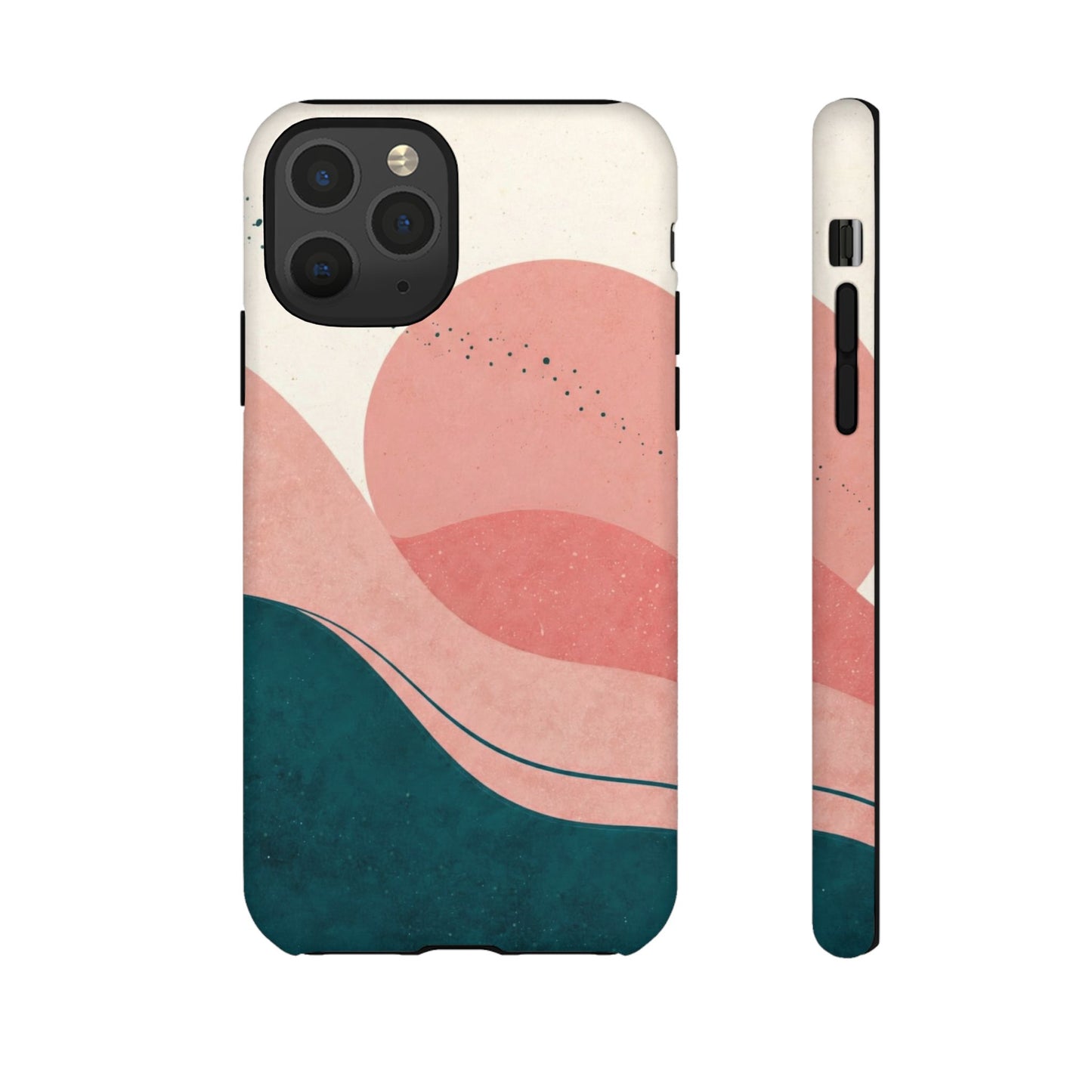 Abstract Sunset Phone Case — Pink & Teal Wave Tough Case