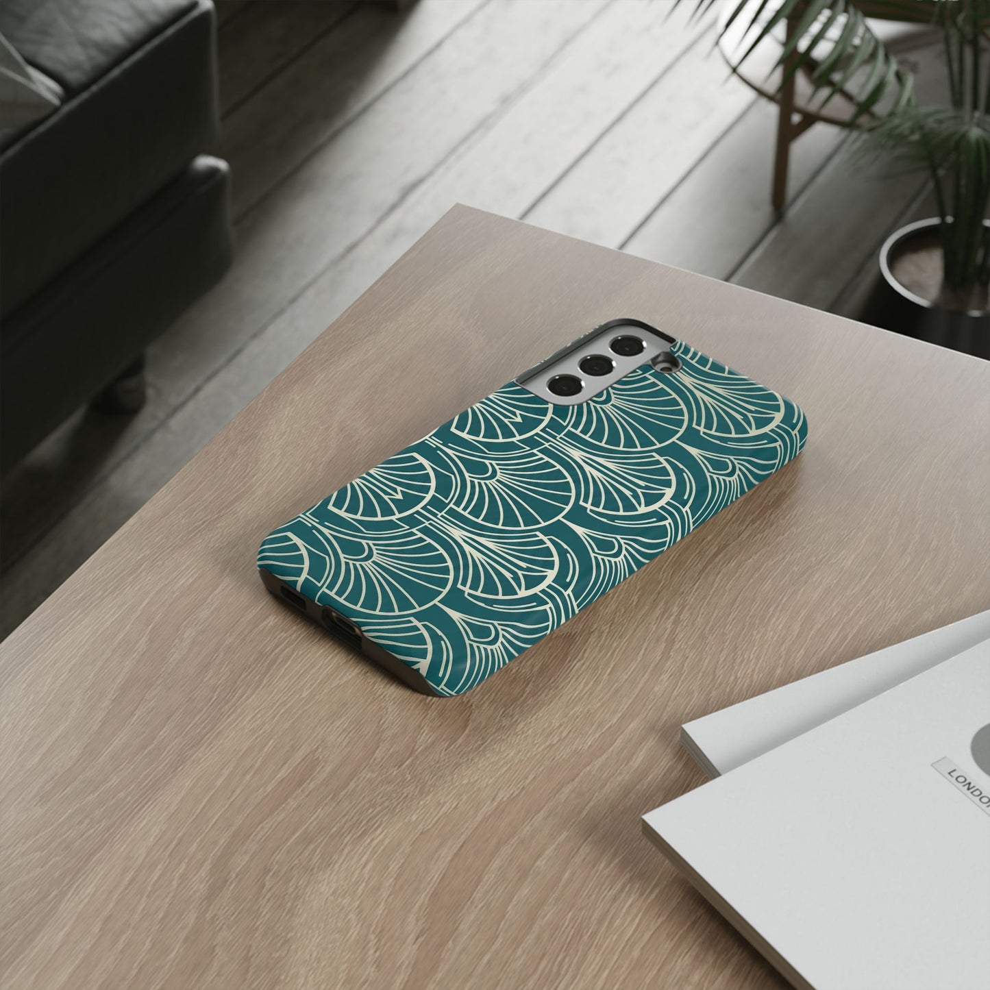 Teal Art Deco Pattern Tough Phone Case — Retro Geometric Protection