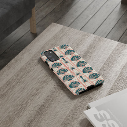 Art Deco Fan Pattern Tough Phone Case — Teal & Blush Retro Protection