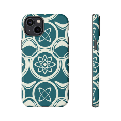 Teal Retro Atomic Pattern Tough Phone Case - Mid-Century Science Design