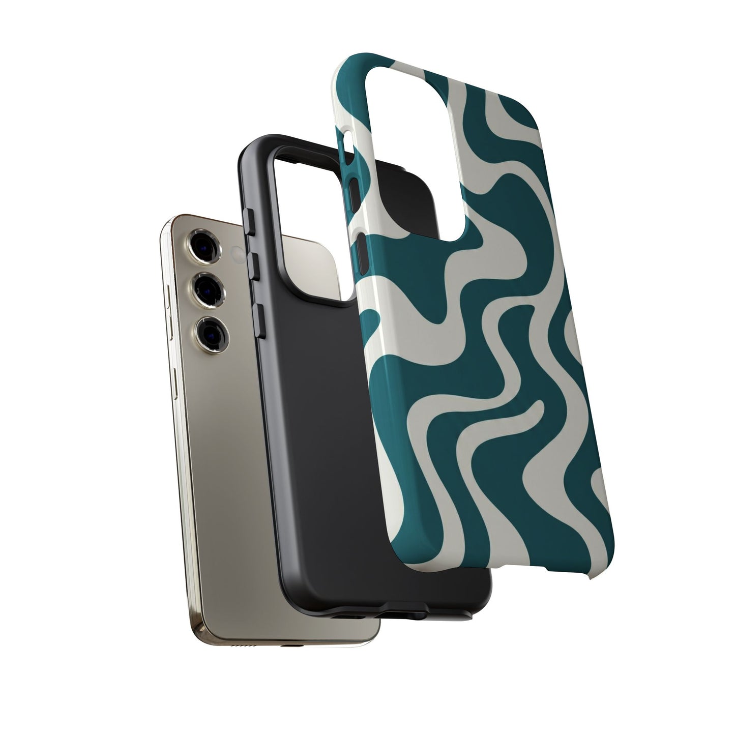 Abstract Teal Swirl Phone Case — Retro Wavy Tough Case