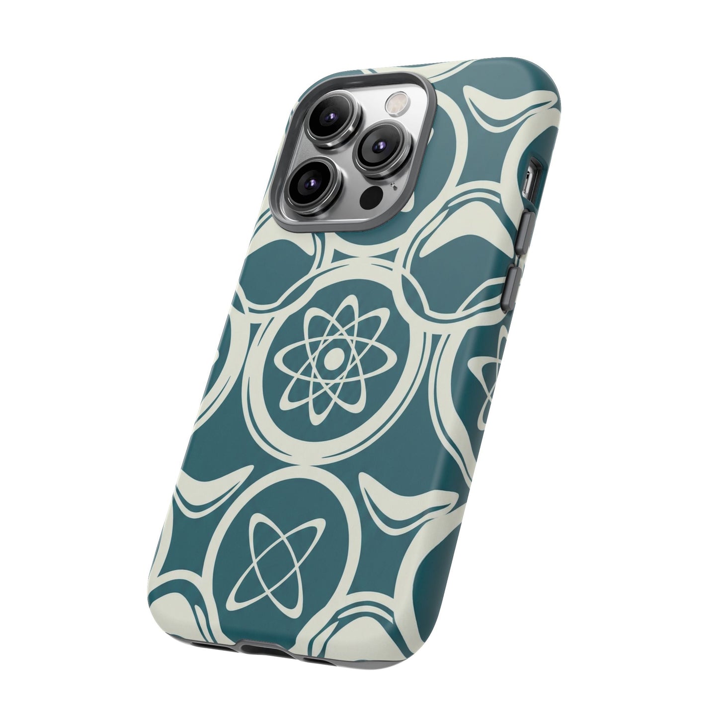 Teal Retro Atomic Pattern Tough Phone Case - Mid-Century Science Design