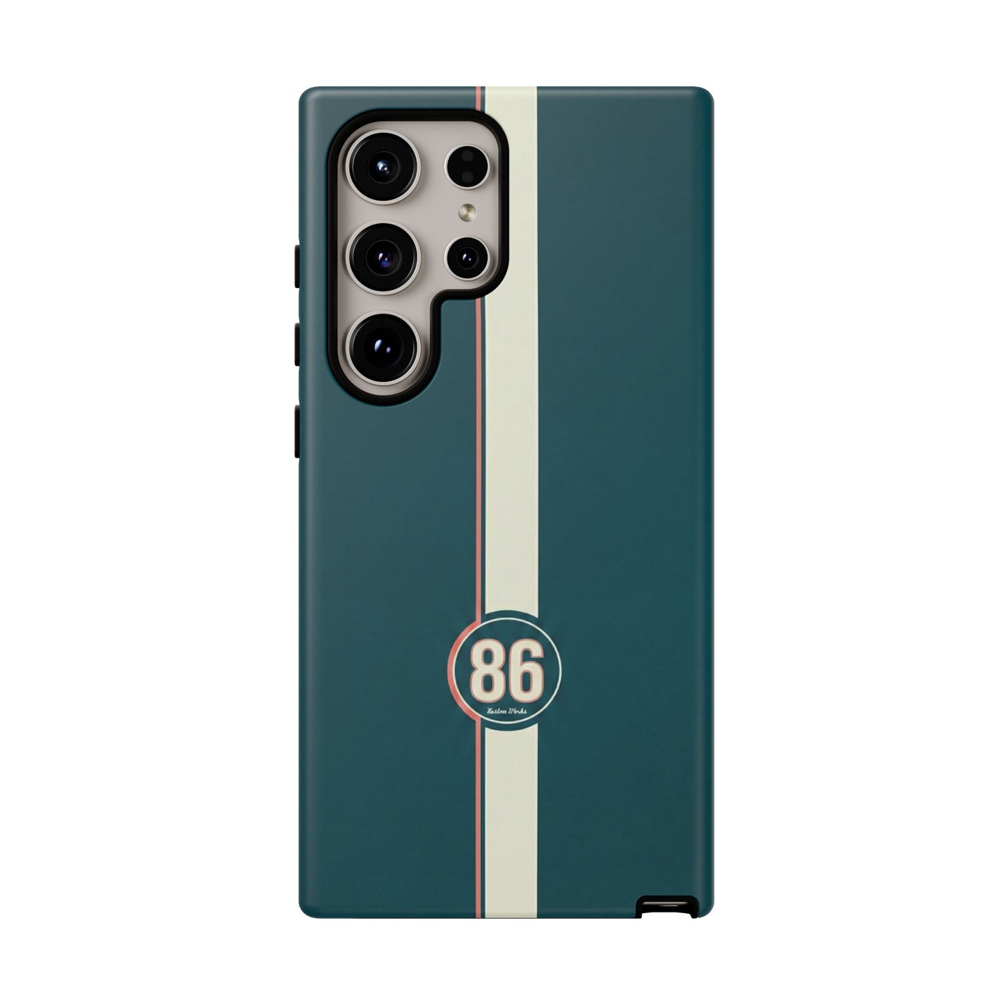 Racing Stripe Phone Case - Retro Teal with Number 86