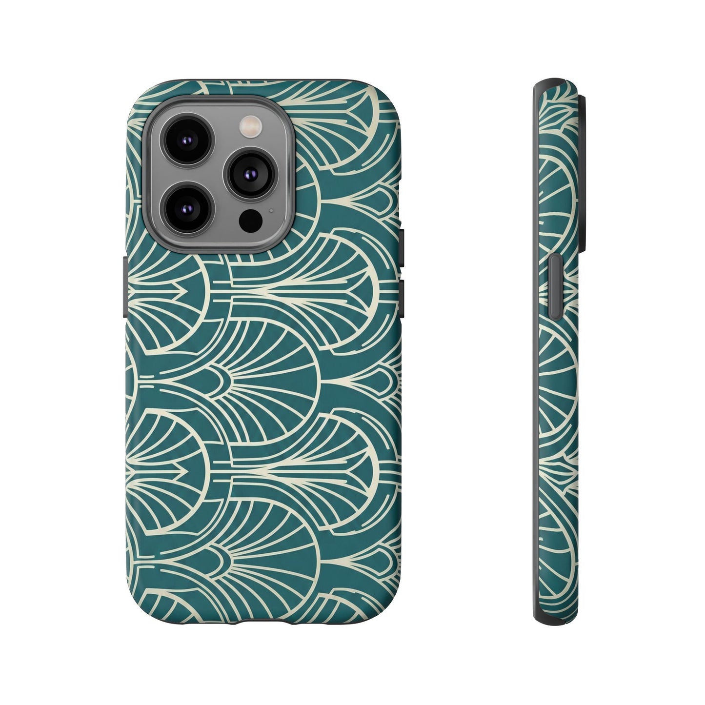 Art Deco Teal Pattern Tough Phone Case — Vintage Geometric Protective Case