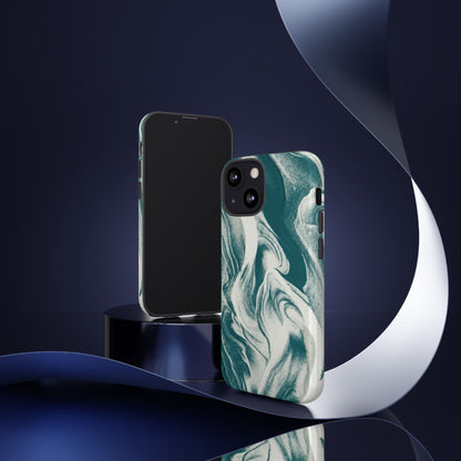 Marble Teal Tough Phone Case — Swirl Pattern Protective Cover