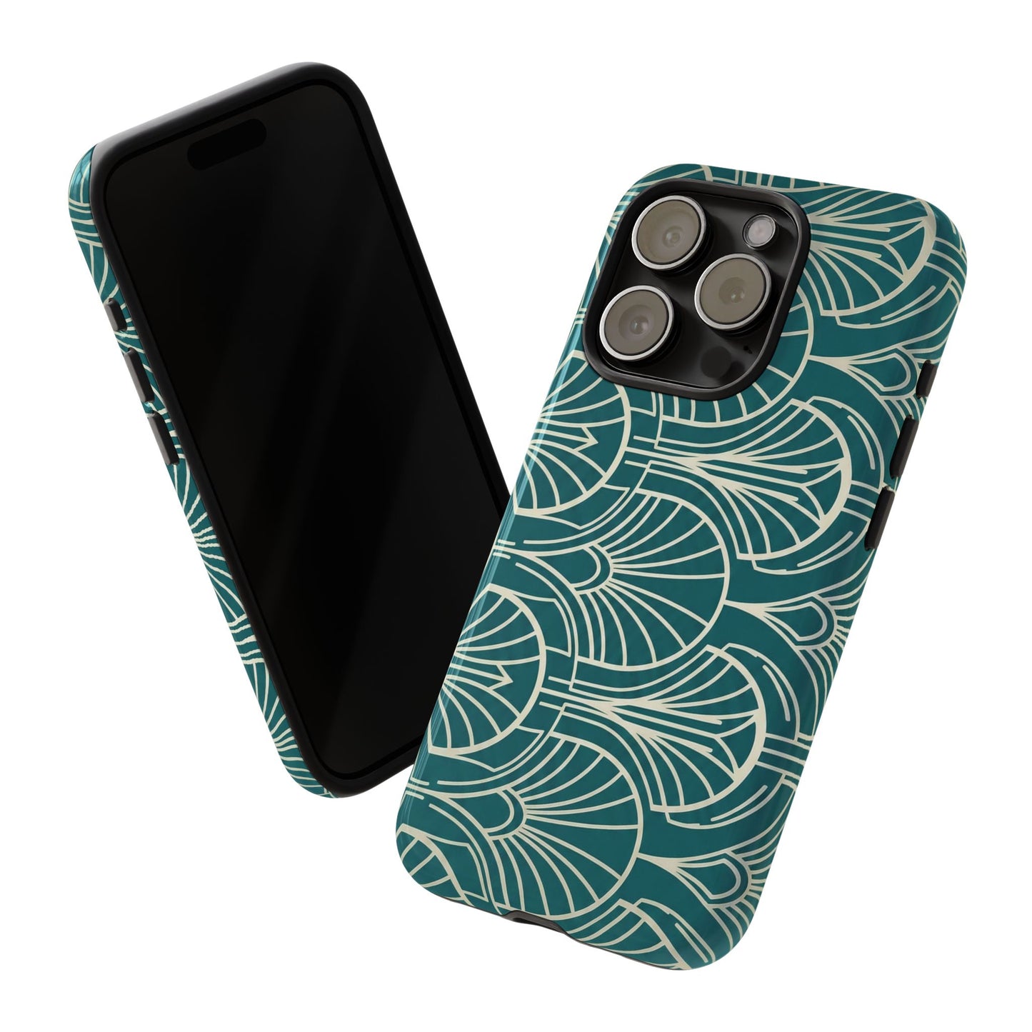 Art Deco Teal Pattern Tough Phone Case — Vintage Geometric Protective Case