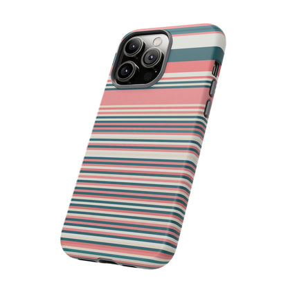 Striped Tough Phone Case — Coral, Teal & White Protective Cover