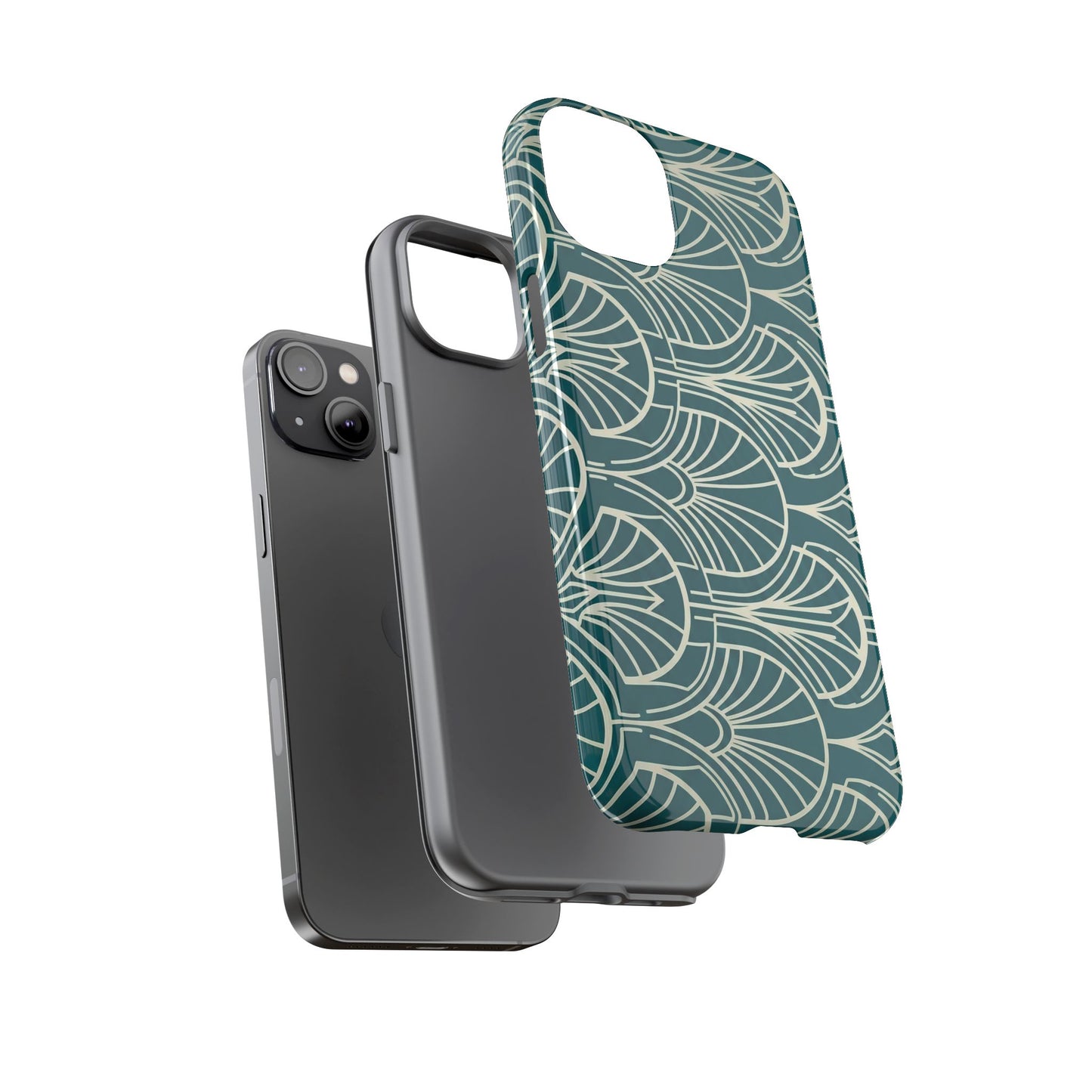 Art Deco Teal Pattern Tough Phone Case — Vintage Geometric Protective Case