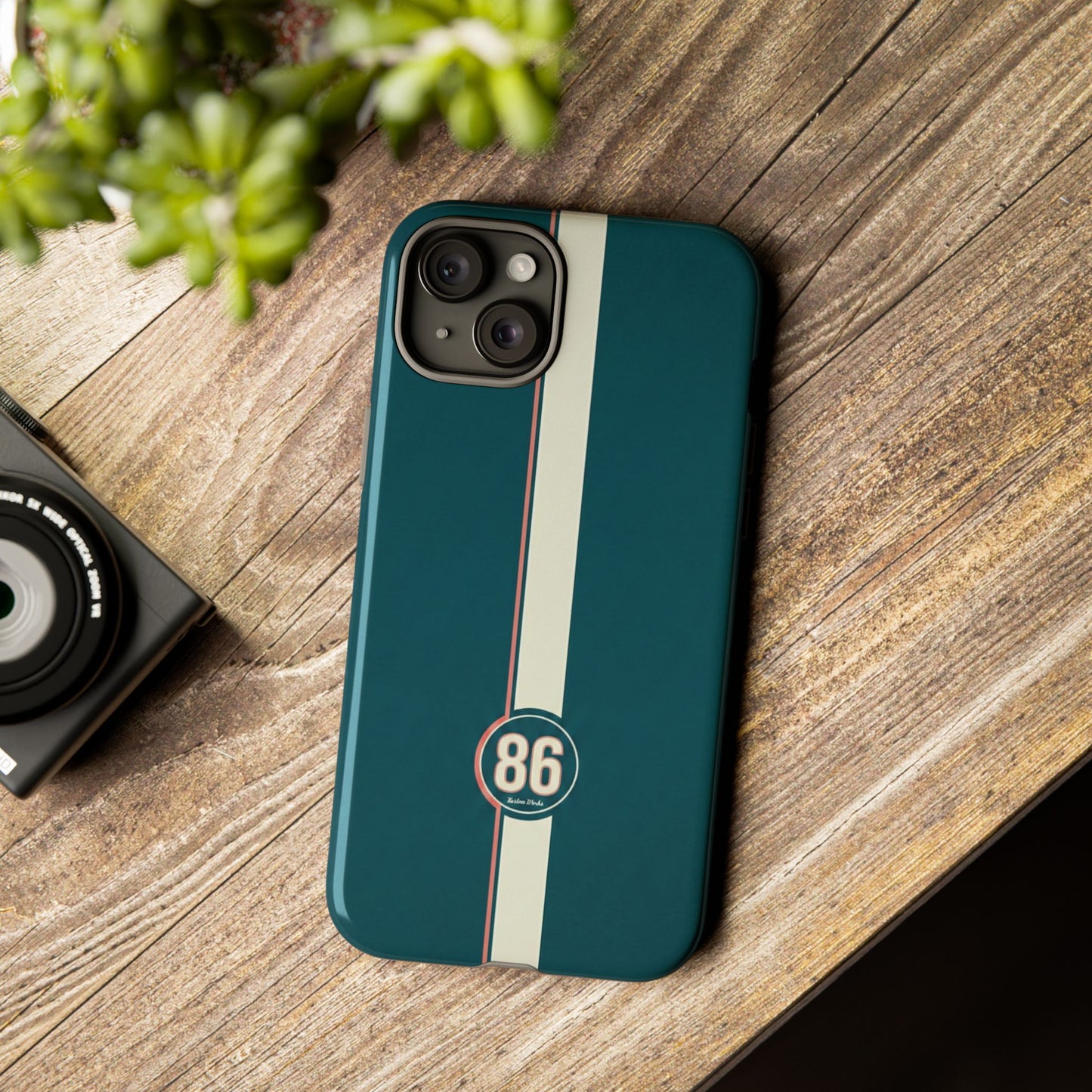 Racing Stripe Phone Case - Retro Teal with Number 86