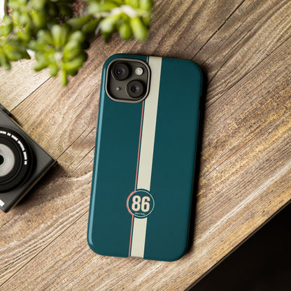 Racing Stripe Phone Case - Retro Teal with Number 86