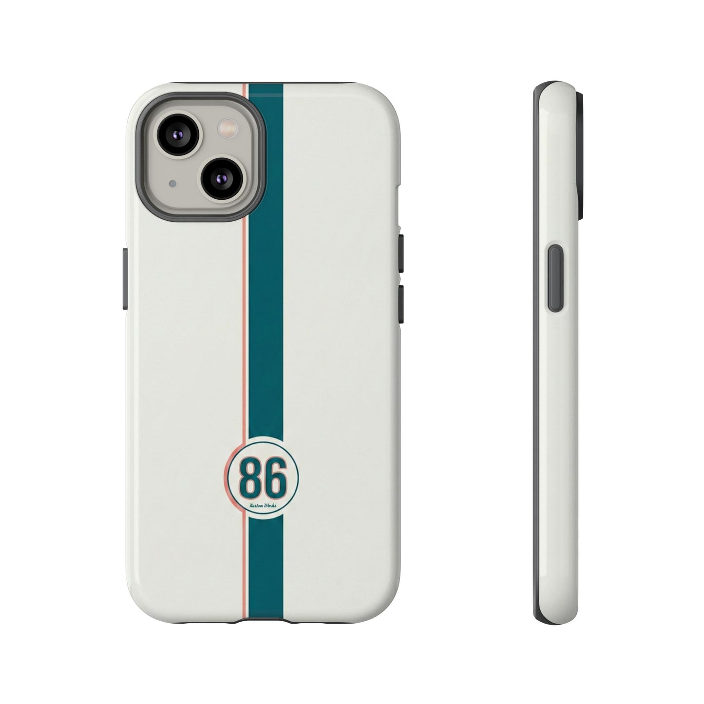 Racing Stripe Tough Phone Case — Retro White With '86 Circle Badge