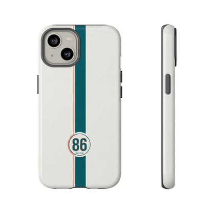 Racing Stripe Tough Phone Case — Retro White With '86 Circle Badge
