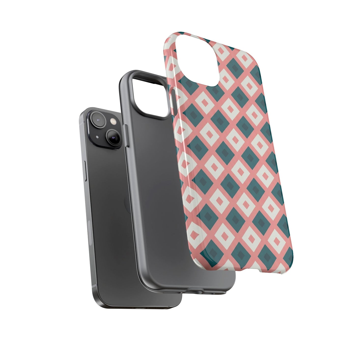 Geometric Diamond Pattern Tough Phone Case — Pink & Teal Protective Cover