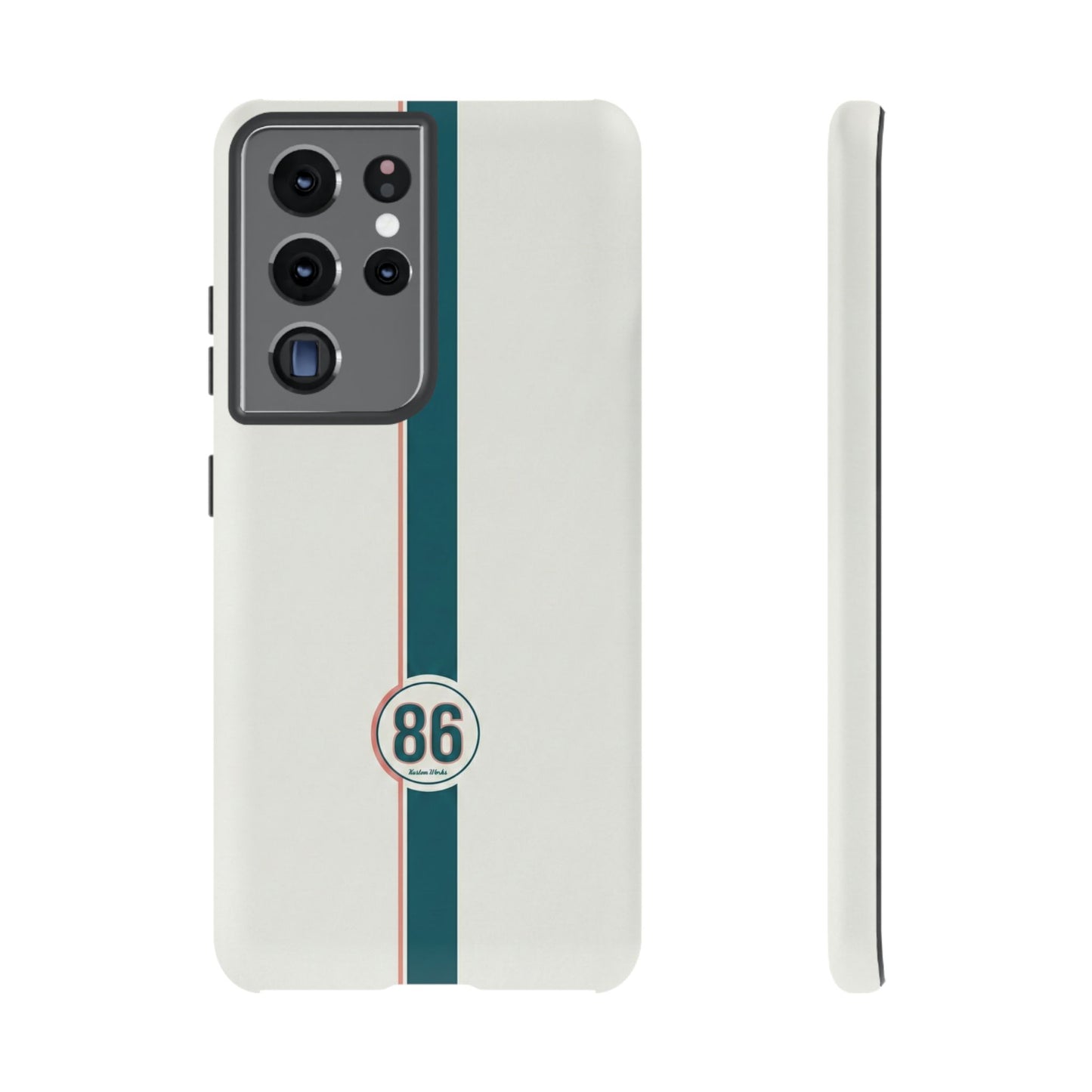 Racing Stripe Tough Phone Case — Retro White With '86 Circle Badge