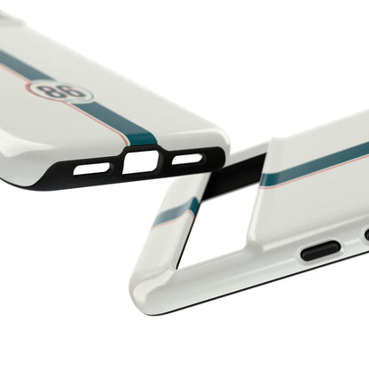 Racing Stripe Tough Phone Case — Retro White With '86 Circle Badge
