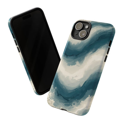 Ocean Wave Marble Phone Case — Teal & Ivory Abstract Tough Case