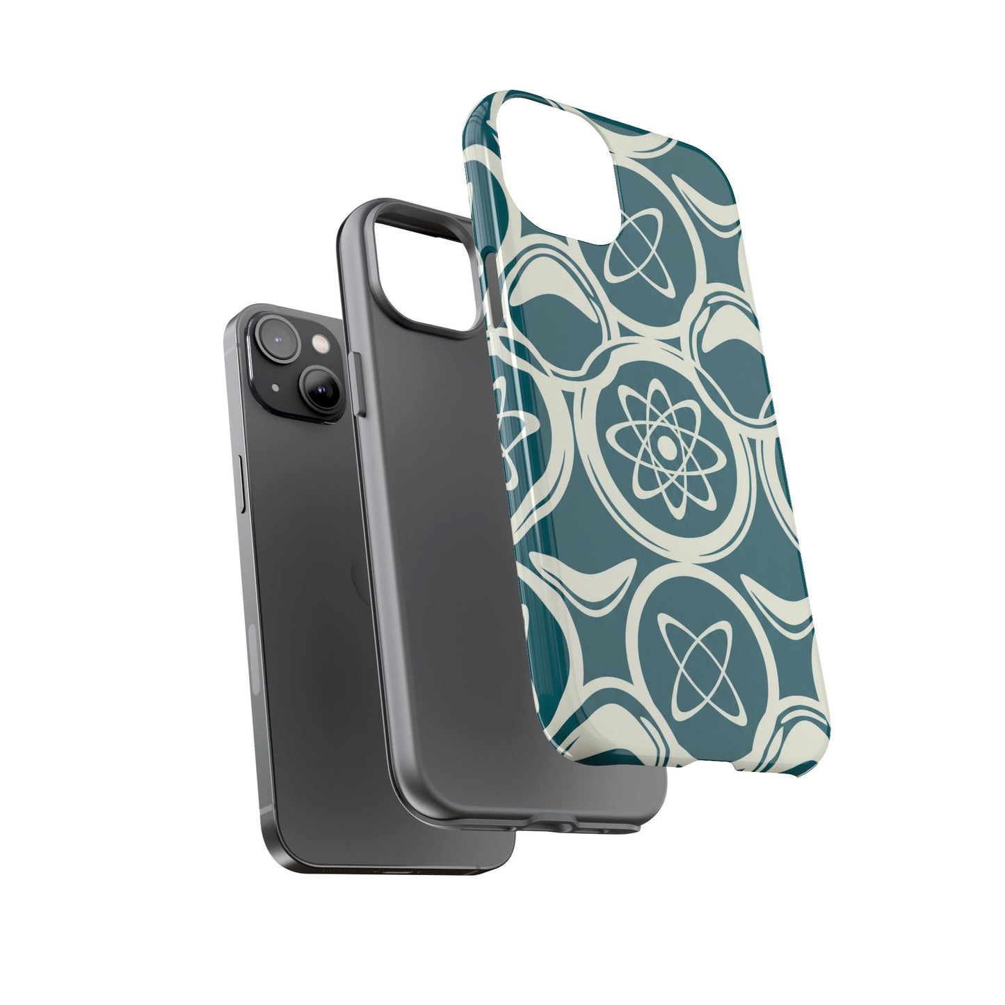 Teal Retro Atomic Pattern Tough Phone Case - Mid-Century Science Design
