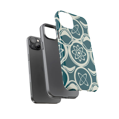 Teal Retro Atomic Pattern Tough Phone Case - Mid-Century Science Design