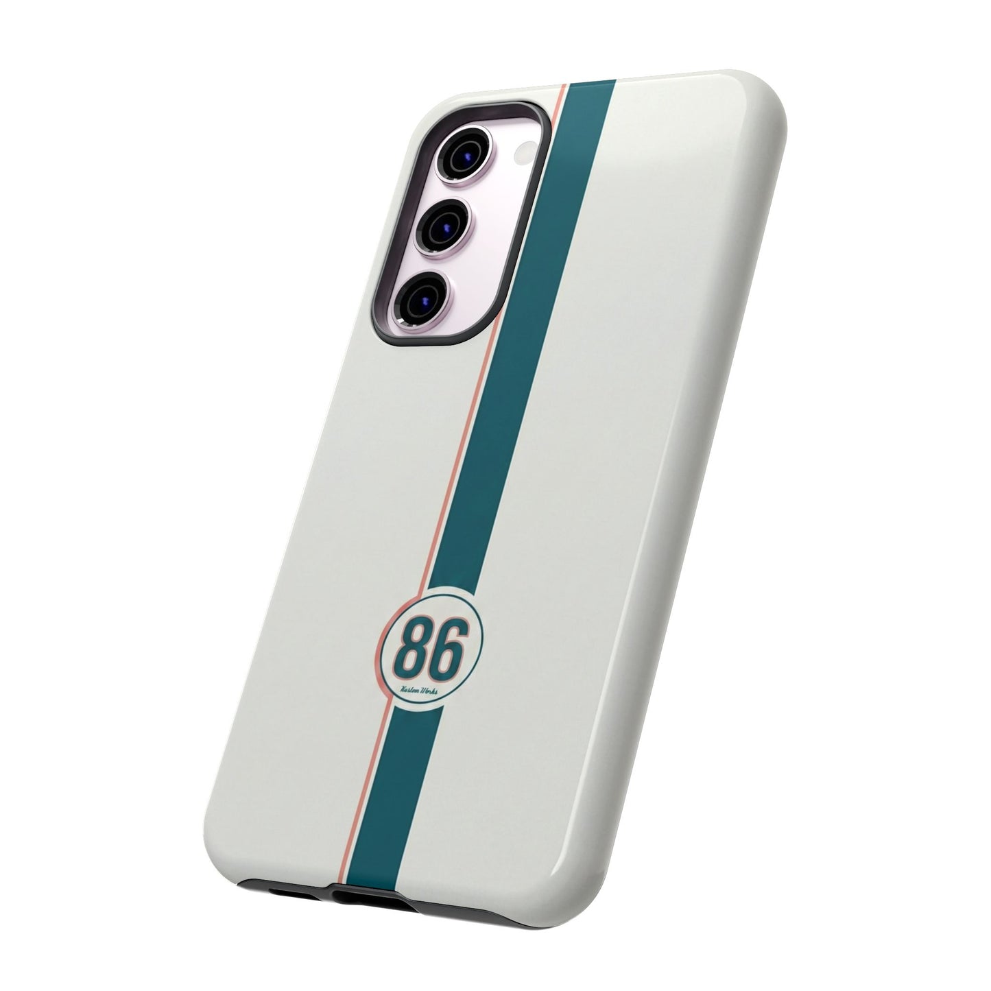 Racing Stripe Tough Phone Case — Retro White With '86 Circle Badge