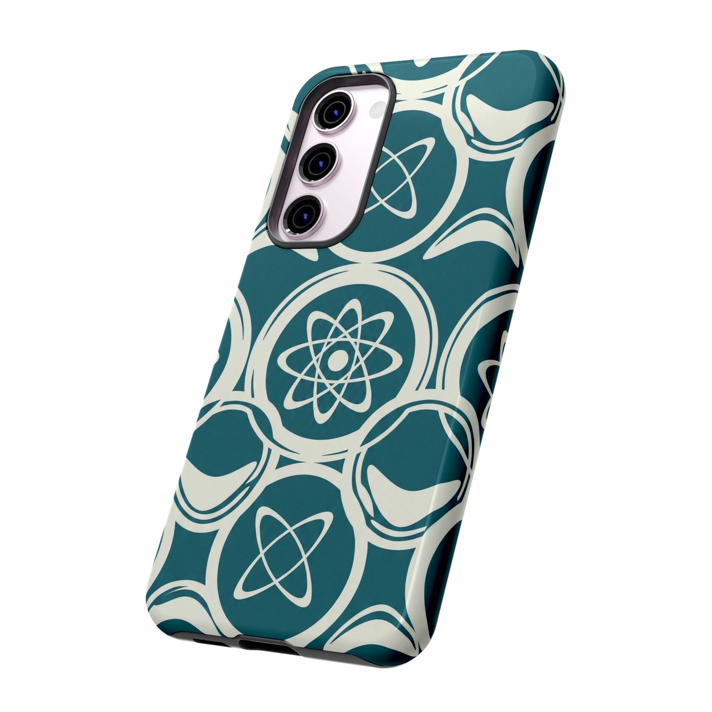 Atomic Geo Tough Phone Case — Teal Retro Science Pattern