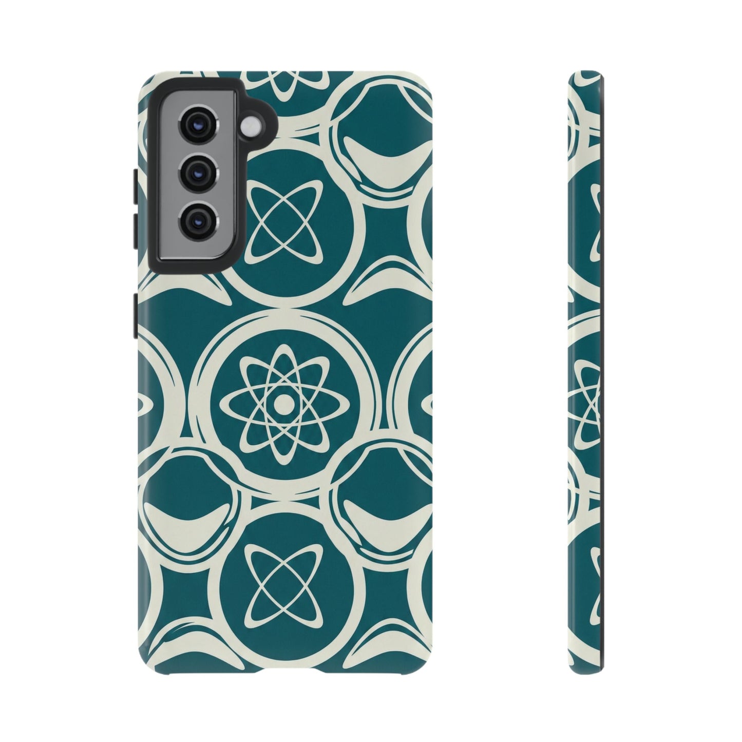 Atomic Geo Tough Phone Case — Teal Retro Science Pattern