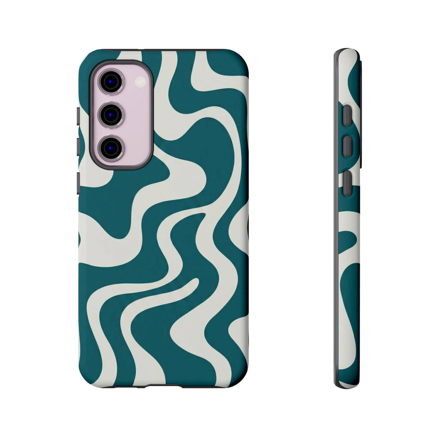 Abstract Teal Swirl Phone Case — Retro Wavy Tough Case