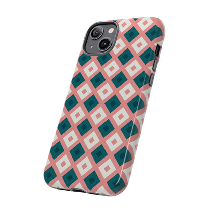 Geometric Diamond Pattern Tough Phone Case — Pink & Teal Protective Cover