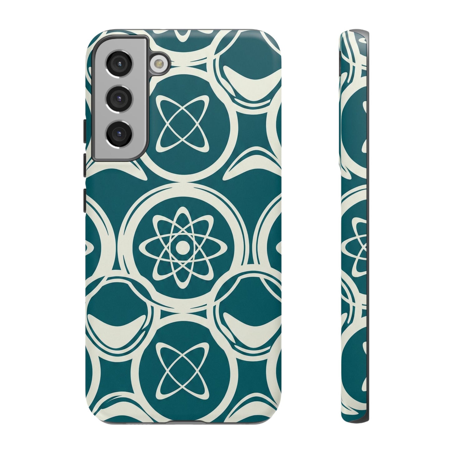 Atomic Geo Tough Phone Case — Teal Retro Science Pattern
