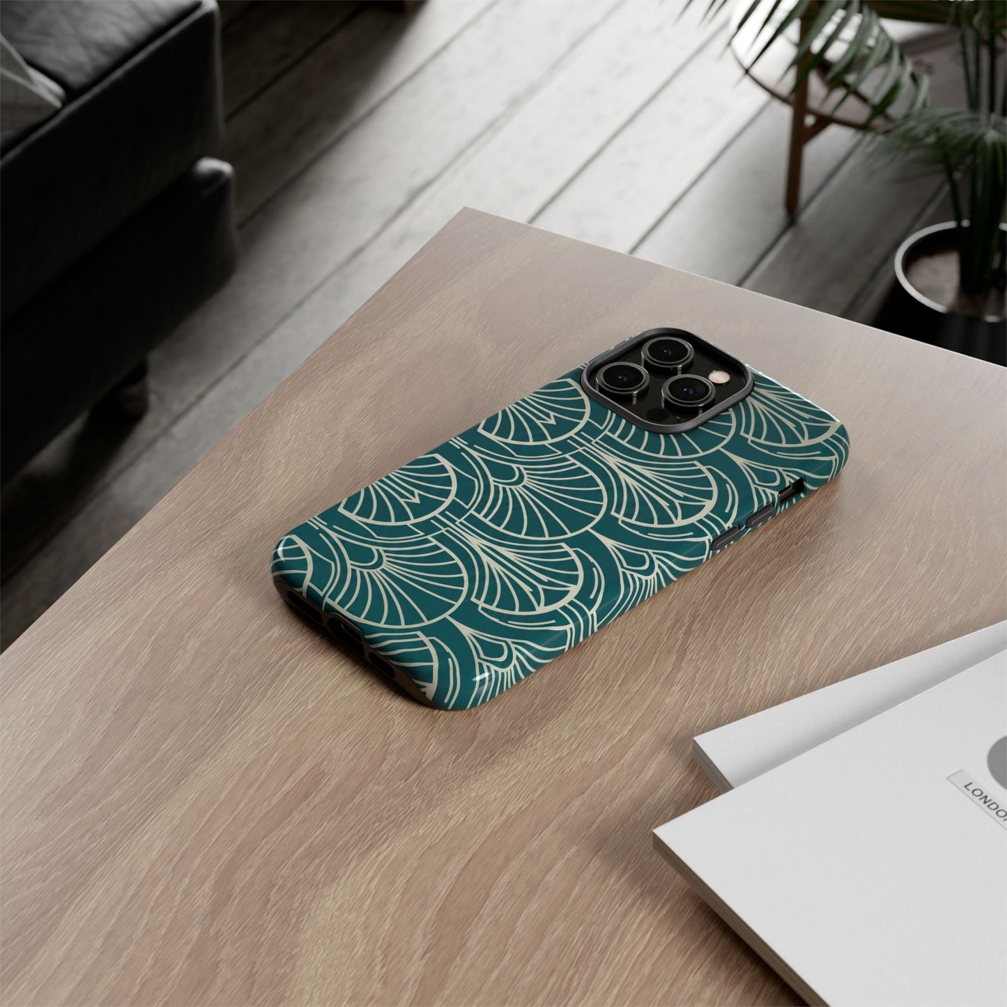Art Deco Teal Pattern Tough Phone Case — Vintage Geometric Protective Case