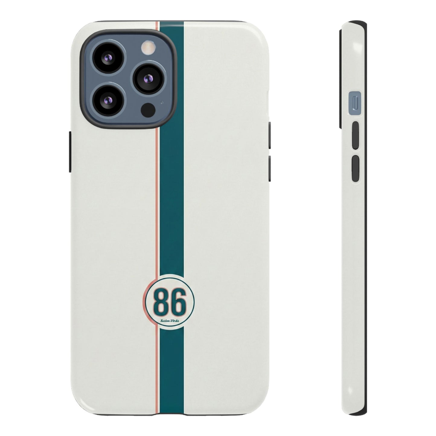 Racing Stripe Tough Phone Case — Retro White With '86 Circle Badge