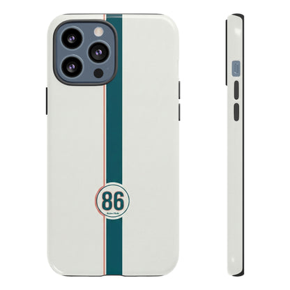 Racing Stripe Tough Phone Case — Retro White With '86 Circle Badge