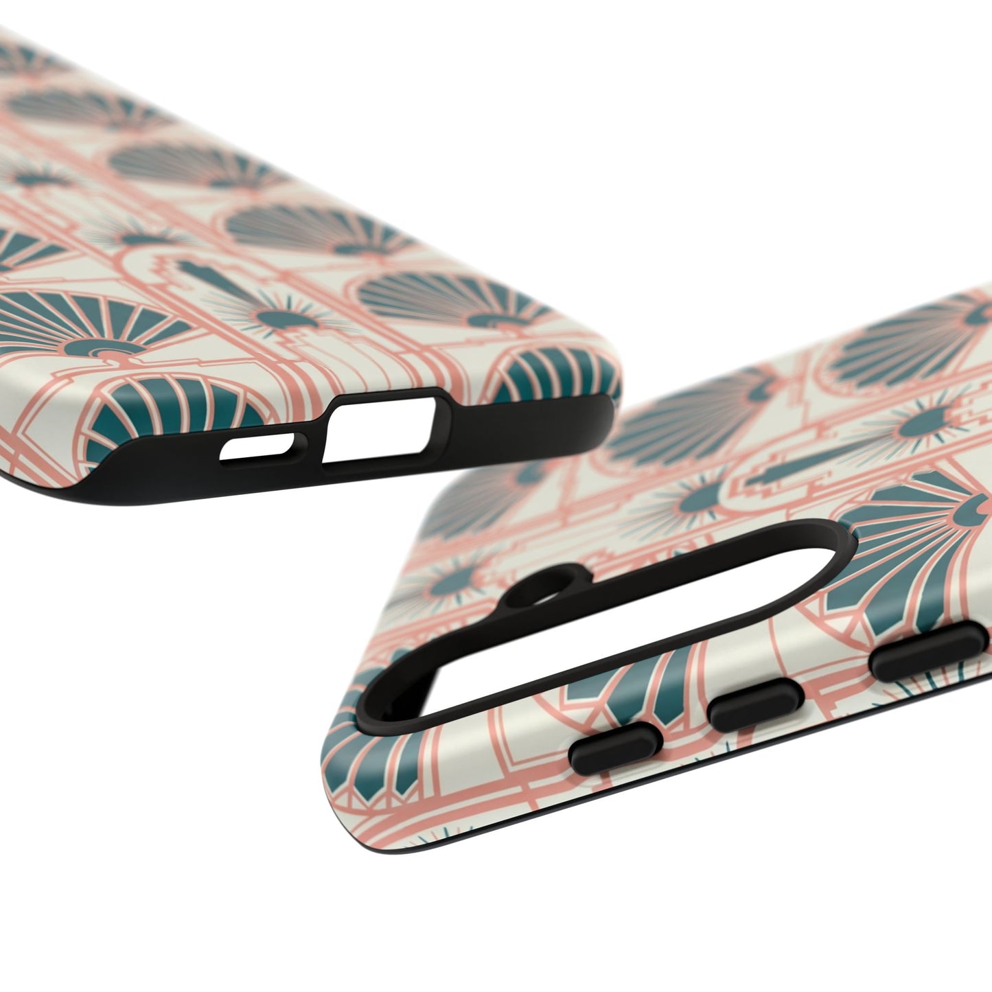 Art Deco Fan Pattern Tough Phone Case — Teal & Blush Retro Protection
