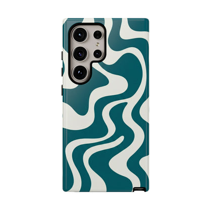 Abstract Teal Swirl Phone Case — Retro Wavy Tough Case