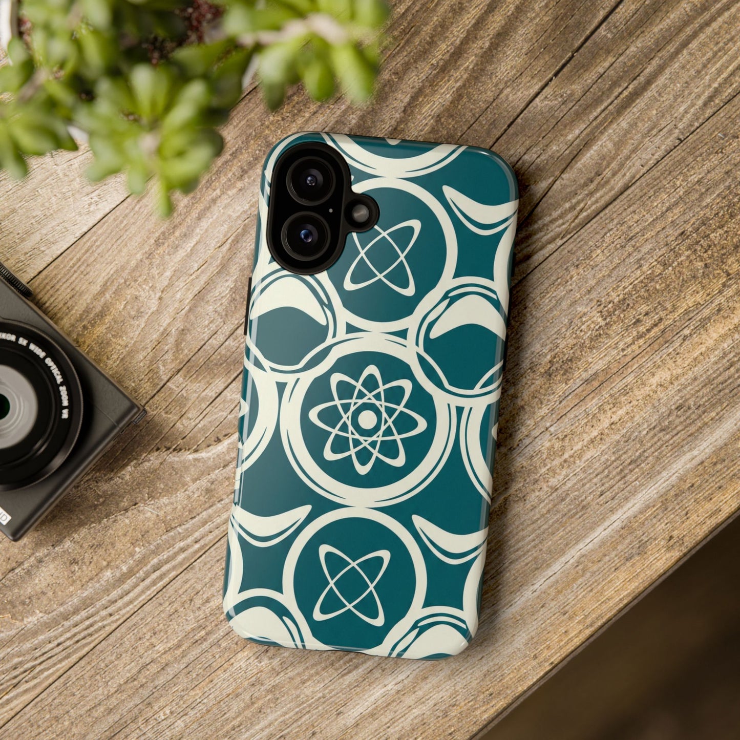 Teal Retro Atomic Pattern Tough Phone Case - Mid-Century Science Design