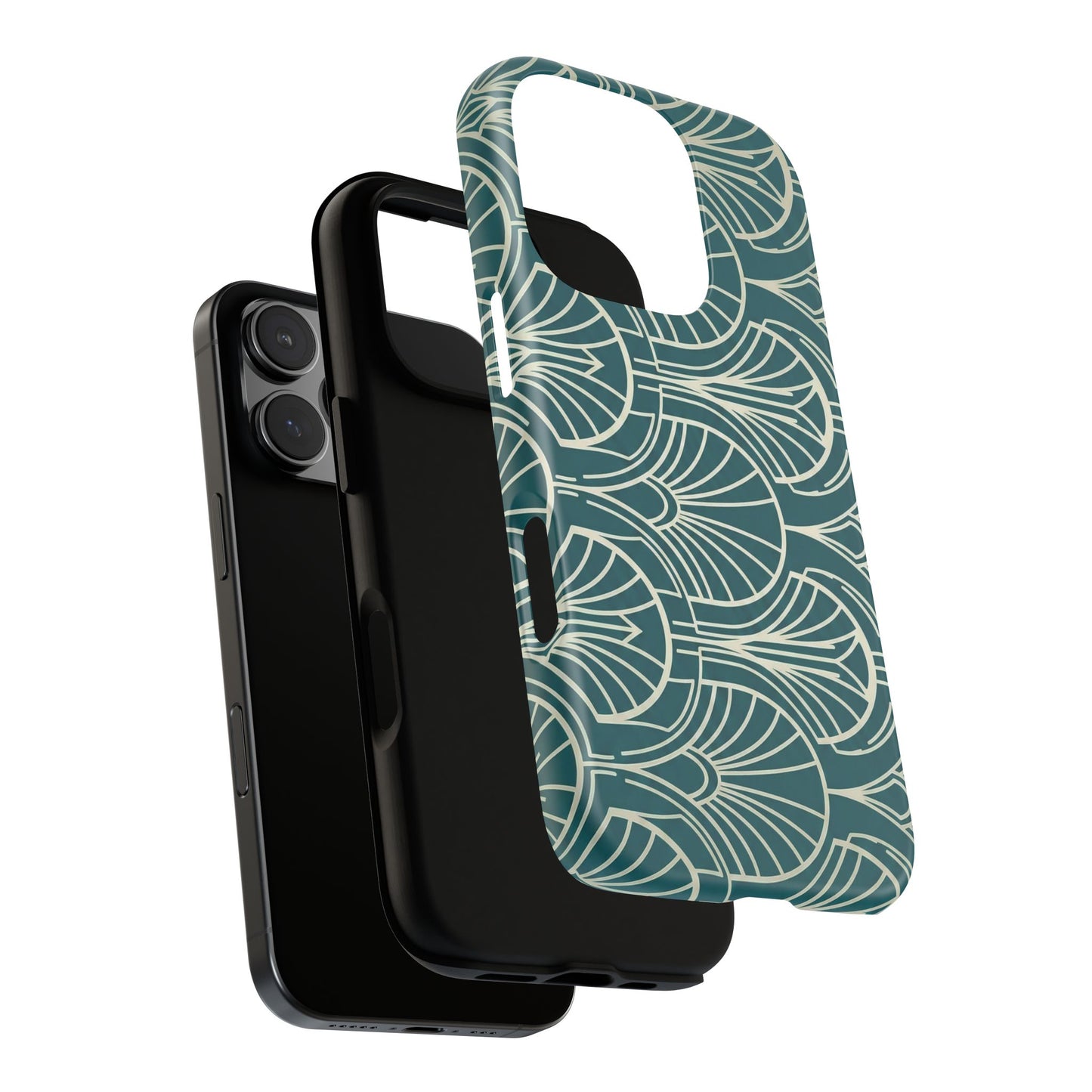 Art Deco Teal Pattern Tough Phone Case — Vintage Geometric Protective Case