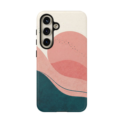 Abstract Sunset Waves Tough Phone Case — Pink & Teal Protective Cover